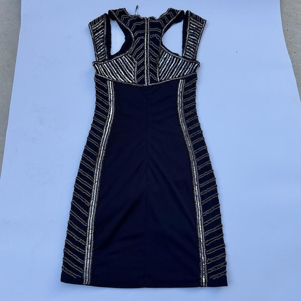 PARKER BLACK LABLE silver beaded cutout shoulder dress sz 2 or xs